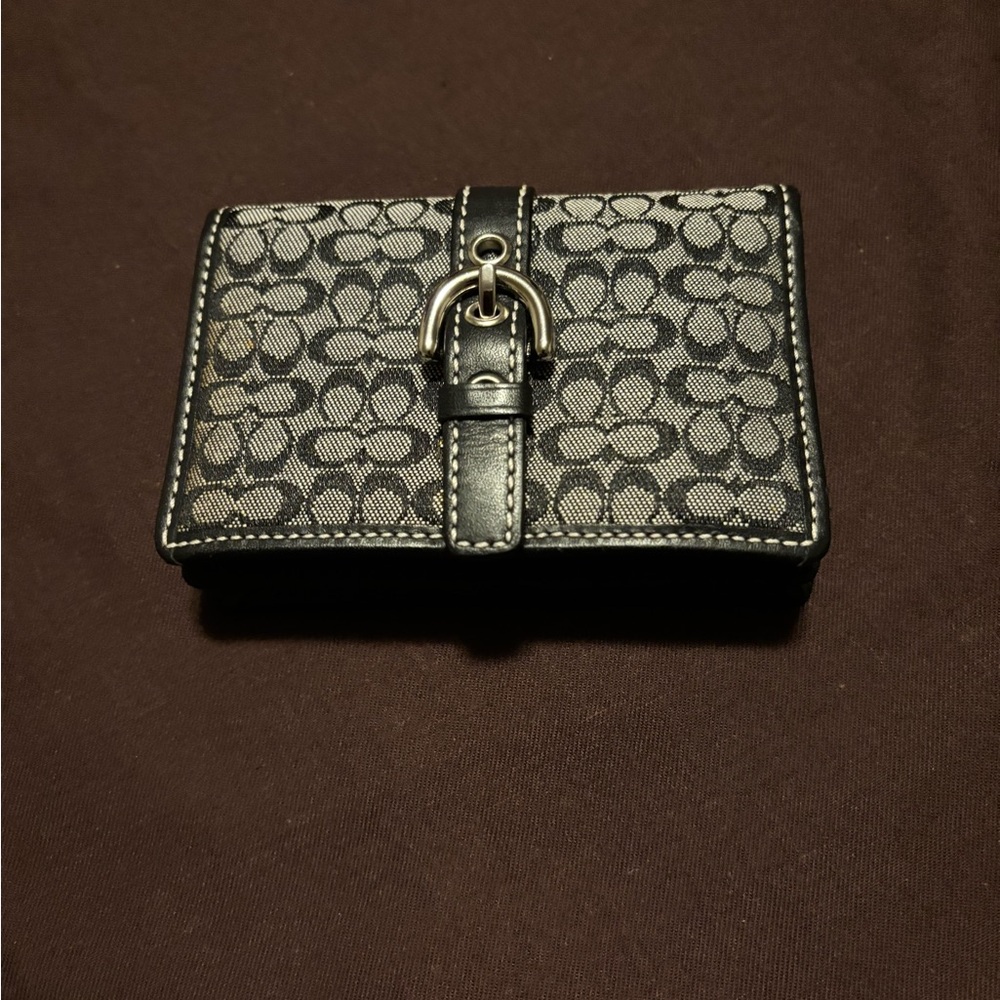 Coach Small Signature Card Wallet Black & Gray w/ Snap Closure - Picture 2 of 4